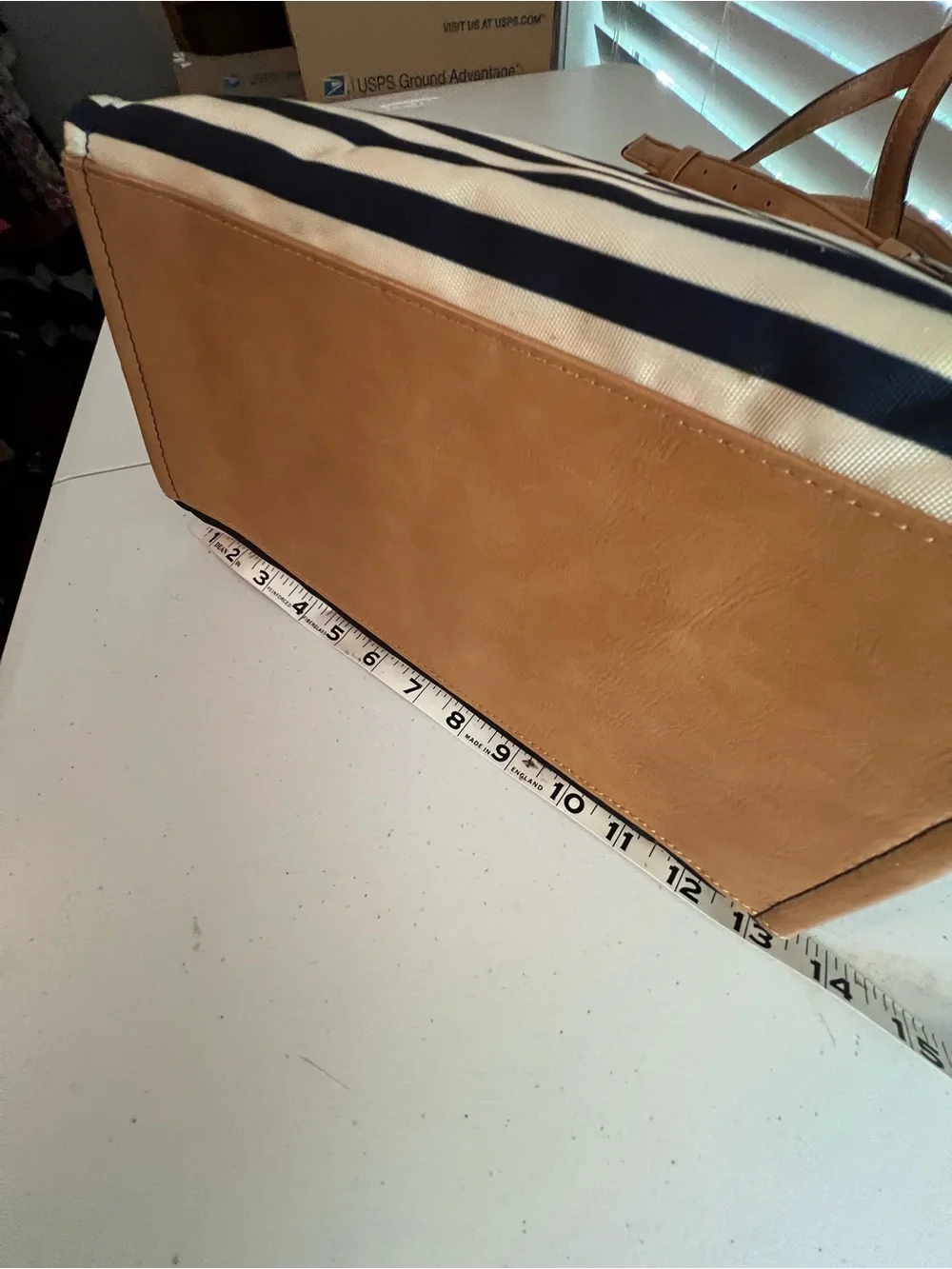 Striped Navy and Tan Convertible Tote Bag by Nautica